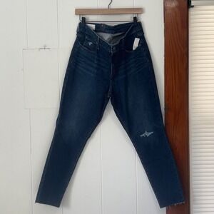 GAP Women Super Skinny Contour Mid Rise Jeans Dark Wash Distressed Size 20‎